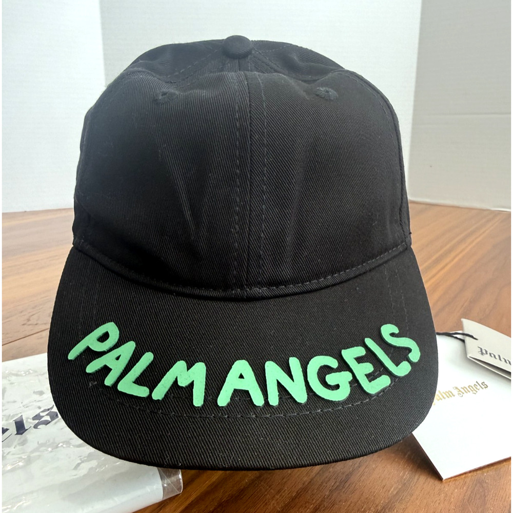 PALM ANGELS SEASONAL LOGO BASEBALL CAP Black Green 3D SZ II Adjustable Women/Kid
